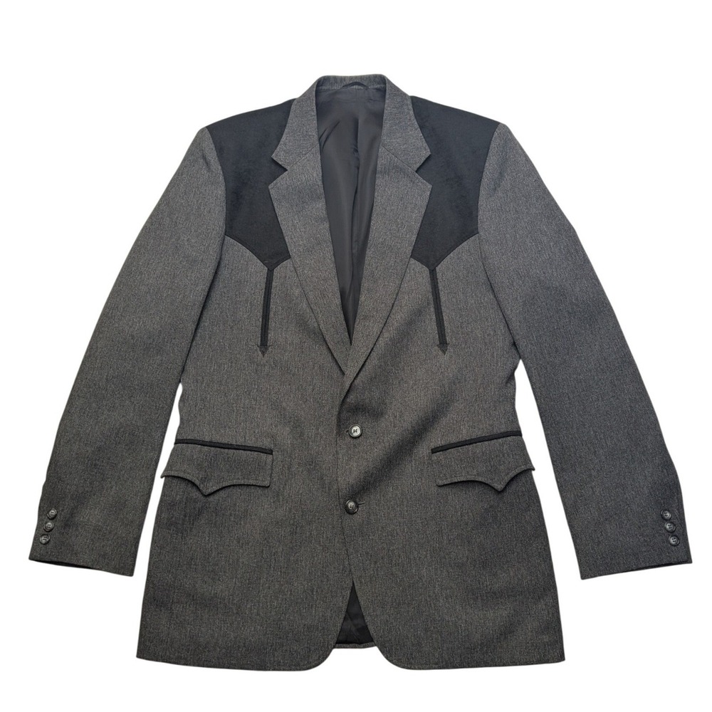 Vintage Circle S Western Blazer Mens 42L Gray Black Yoke Two Button Sport Coat